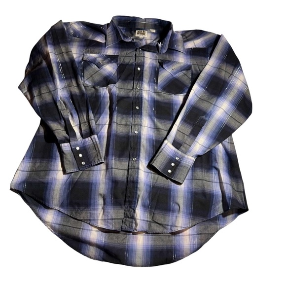 Ely Cattleman Men’s XXL Blue Plaid Western Pearl Snap Shirt Cowboy Style - Picture 2 of 6